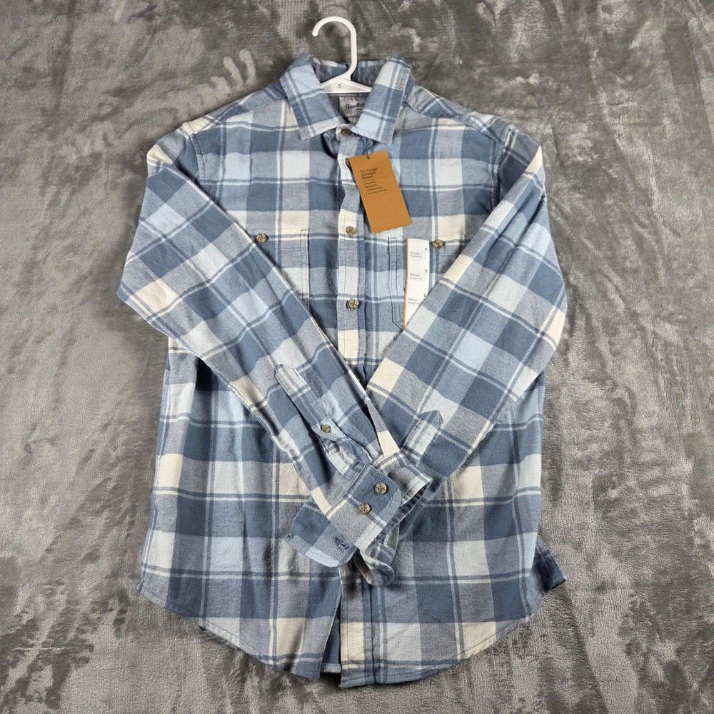 Goodfellow Heritage Blue Plaid Midweight Flannel Cotton Button Down Shirt S NWT